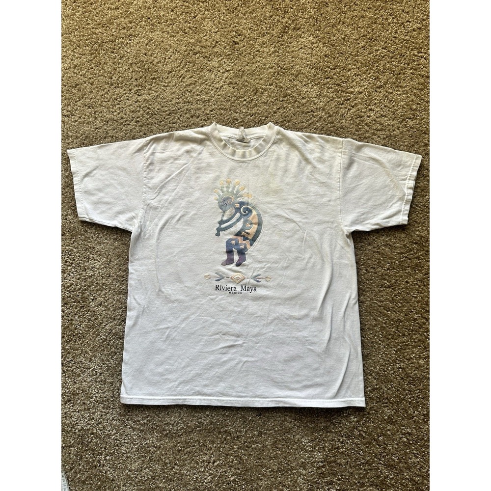 Mr Buho Riviera Maya Mexico Kokopelli Graphic T-Shirt White Mens Large Cotton